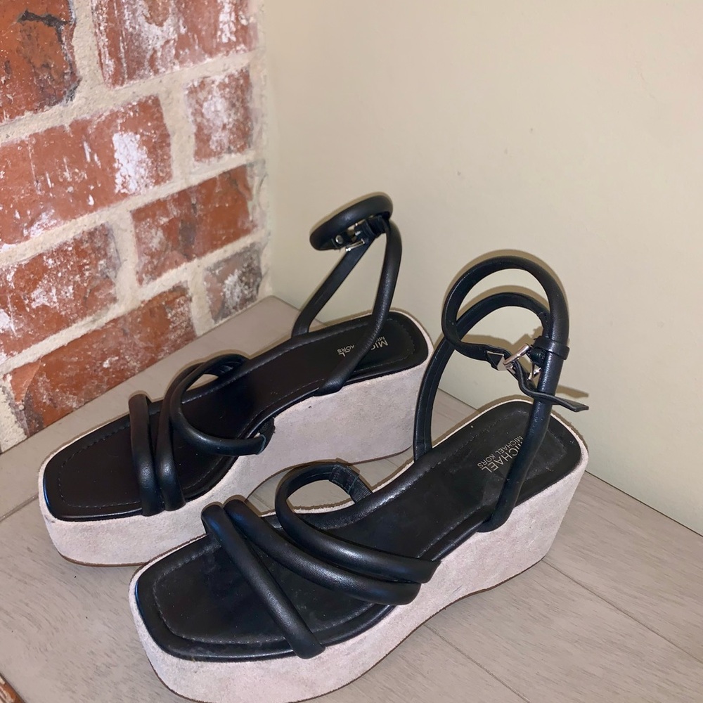 Michael Kors Black and Cream Platform Sandals